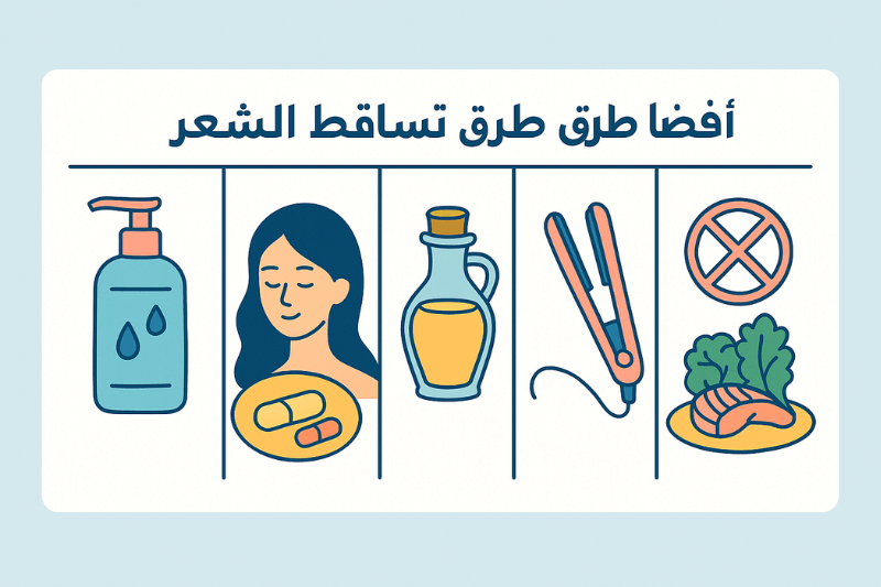 رسم توضيحي يبيّن أفضل طرق علاج تساقط الشعر بشكل فعال وطبيعي
